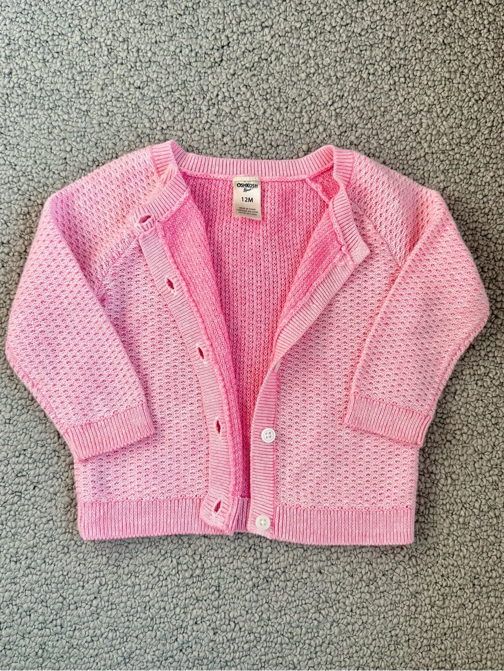 OshKosh B’gosh baby girl reverse knit pink cardigan sweater 12m